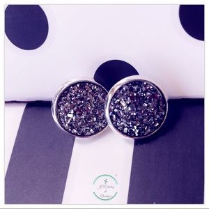 Gunmetal Flat Druzy Stainless Steel Studs Earrings
